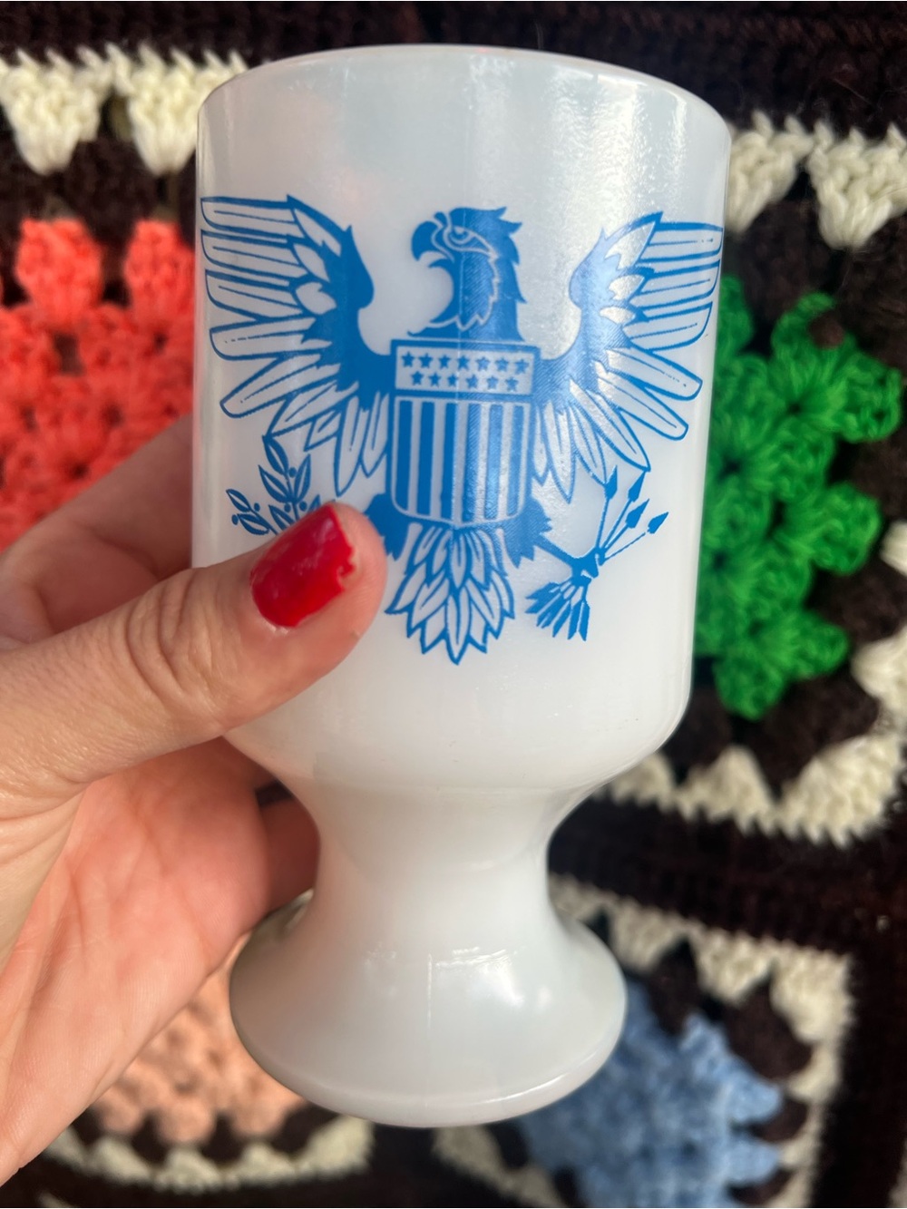 Vintage Milk Glass American Eagle Pedestal Mug Patriotic Americana